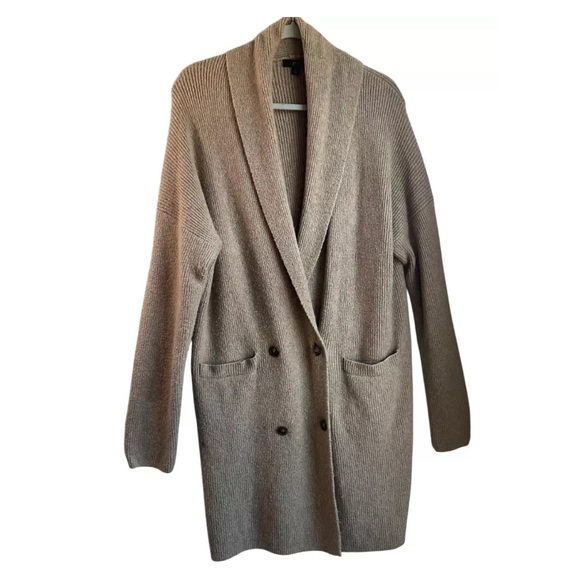 J. Crew Large Long Cardigan Sweater Duster Tan Alpaca Merino Wool Bl Shawl*Read - Picture 1 of 9